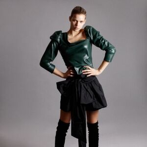 Zara faux leather asymmetric neck puff sleeve blouse/ top matching pants